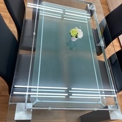 R212 NITORI トップガラス、ダイニング5点セット、幅150cm 美品