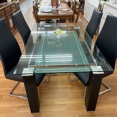 R212 NITORI トップガラス、ダイニング5点セット、幅150cm 美品