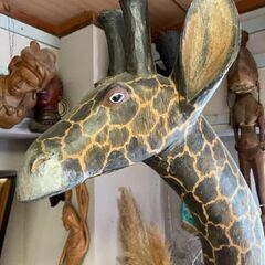 大型インテリア　キリン　特大・並セット　工芸品 民芸品