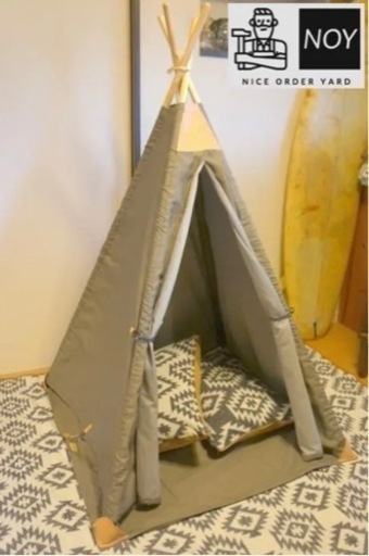 ティピーテント　子供用テント　室内テント　ヌメ革　レザー　デニム　モスグリーン