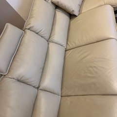 9/21まで/兵庫芦屋/本皮 L字ソファー ベージュ シルバー足