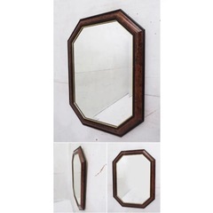 希少 アンティーク調 ウォールミラー 壁掛け 鏡 木製 八角形 クラシック モダン ヴィンテージ ビンテージ インテリア 家具 店舗什器 名品 正規品