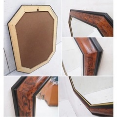 希少 アンティーク調 ウォールミラー 壁掛け 鏡 木製 八角形 クラシック モダン ヴィンテージ ビンテージ インテリア 家具 店舗什器 名品 正規品