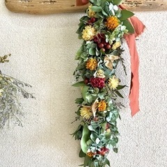 秋の紅葉紫陽花ユーカリガーランド