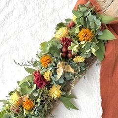 秋の紅葉紫陽花ユーカリガーランド
