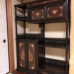 唐木　茶箪笥　紫檀無垢　違い棚　茶道具　煎茶