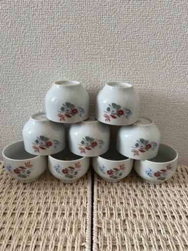 断捨離sale★No.99/九谷焼？花柄湯呑み9客まとめて/和洋食器大量出品