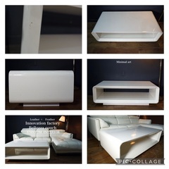 ☑️ジモ売約済　首都圏送込〜イノベファクトリ総額35万一流白本革コーナーカウチソファー＋テーブル