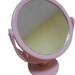 鏡 スタンド式 円形 卓上 ミラー 回転 丸い ピンク