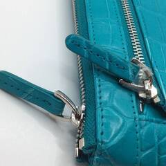 美品】COLSTIGE クロコダイル 革財布 L字ファスナー ターコイズブルー