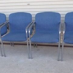 ミーティングチェア　会議椅子　4脚セット　青色　引取り可：田川市
