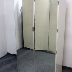 大型シャツラック 鏡扉 スライド式トレー 幅88 全身ミラー 姿見 衣類 