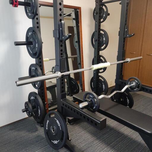 極美品　15万円　パワーラック　ハーフラック　ウレタンプレート150kg　オリンピックシャフト　フラットベンチ 極美品 15万円 パワーラック ハーフラック ウレタンプレート150kg