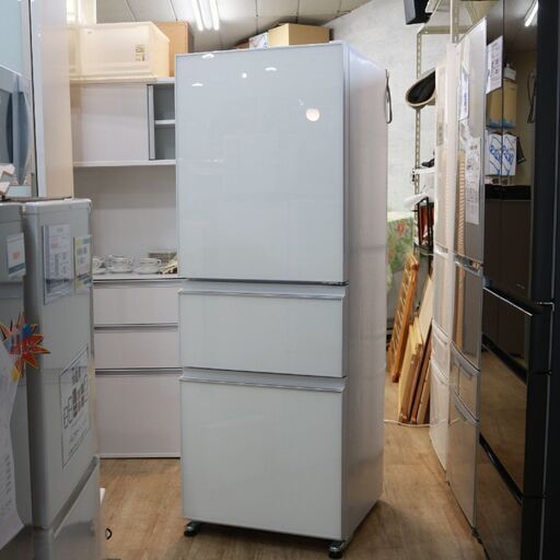 R058)【美品】三菱 MR-CG33F-W 3ドア冷蔵庫 330L 右開き ナチュラルホワイト 2020年製