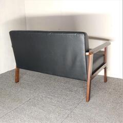 新品 アウトレット 木肘 2人掛け ソファー  ブラック