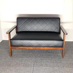 新品 アウトレット 木肘 2人掛け ソファー  ブラック