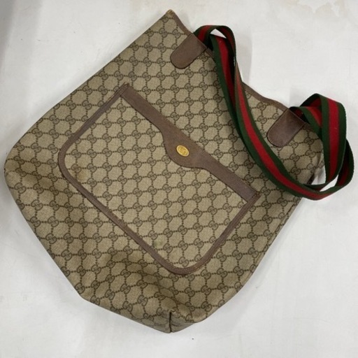 【中古】GUCCI トートバッグ オールドグッチ シェリーライン ベージュ系 GGプラス