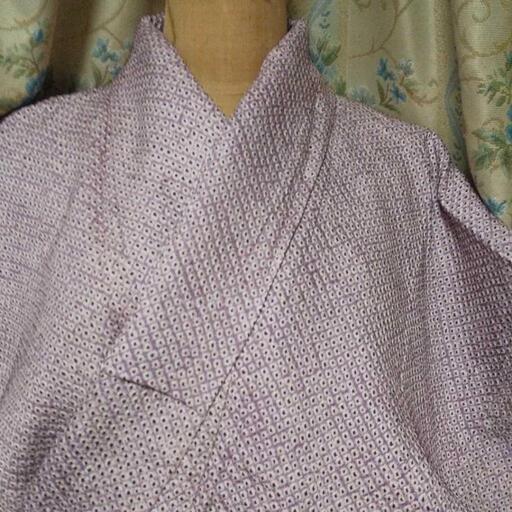 正絹袷人気紫色総絞り裄67.5長め希少着物未使用品