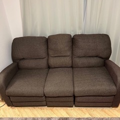 電動 リクライニング ソファ 布張り ブラウン