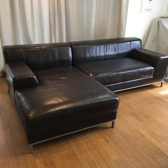 無料　本革　IKEA  L字型大型ソファー