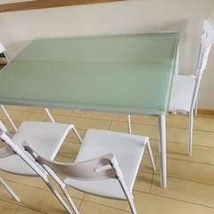 【予約者決まりました】2021ガラス製ダイニングテーブル&椅子5...