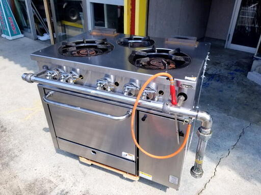 タニコー 業務用 3口コンロ オーブン付 NR0921 LPガス W90×D60×H80 現状品