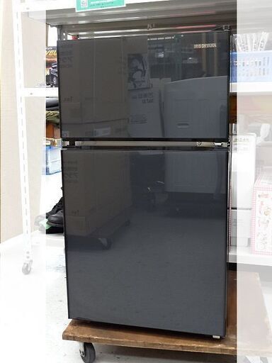 【恵庭】アイリスオーヤマ ガラス扉冷凍冷蔵庫 90L 2021年製 ブラック 中古品 PayPay支払いOK!