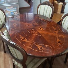 【終了/有難うございました‼】中古 ダイニングセット 木目が美しい♪ マホガニー材 ヨーロピアン アジアン アンティーク ビンテージ 早い者勝ちです✨✨
