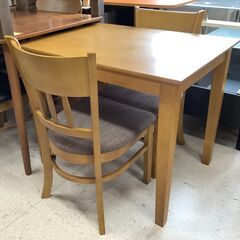 ダイニングテーブル 3点セット 木目ライトブラウン テーブル／チェア×2【ユーズドユーズ名古屋天白店】J2105