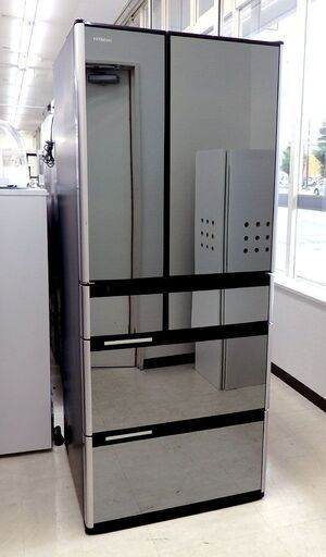 北海道 千歳市/恵庭市 動作品 日立/HITACHI 6ドア冷凍冷蔵庫 R-M6200D(X) 13年製 クリスタルミラー 鏡面ドア 両開き 真空チルドFS 電動引き出し