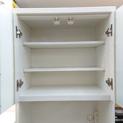 スリム キッチンボード 幅60cm ホワイト 2枚扉 (耐震ロック付き) 引き出し1個 スライド棚1個 レンジボード レンジ台 食器棚★近隣配送無料 買取帝国 朝霞店