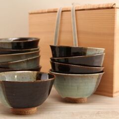 武村利左衛門造 朝鮮唐津数茶碗10客 (R2194wY)