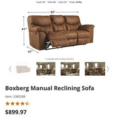 Ashley 3人掛けリクライニングソファー（極美品）