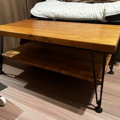 木材×アイアンのローテーブル