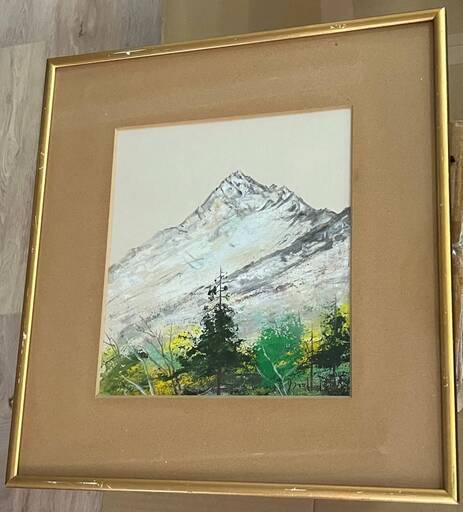 【額装】　絵画　水彩画　出岡実　アルプス眺望　サイン有　額寸：縦44㎝×横40.5㎝×厚み2㎝