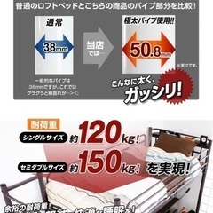 LOWYA ロウヤ ロフトベッド 階段 宮 コンセント付 ベッド ロフト パイプベッド セミダブル ブラック