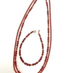 K18 天然血赤珊瑚ネックレス　ブレスレット 3 set K18 天然血赤珊瑚ネックレス ブレスレット 3 set