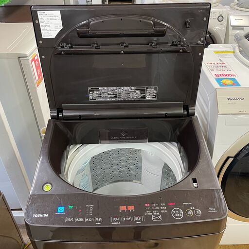 地域限定送料無料　美品【 TOSHIBA 】東芝 洗濯10.0㎏ 全自動洗濯機 ウルトラファインバブル洗浄 ガラストップデザイン 自動お掃除モード AW−BK10SD8