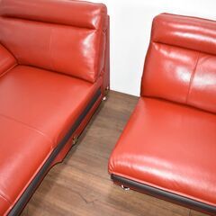 【ヤ取終了9/25】≪y401≫極美品 ミューズⅡ 2ピース 3人掛け L字 シェーズロング/カウチソファ クッション付き 革/レザー 40917-06