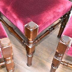 【ヤ取終了7/1】≪zy703≫良品 ナガノインテリア イギリス アンティーク調 ハイバック ダイニングチェア 6脚セット 飾鋲 40918-03