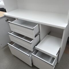 レンジボード 幅140㎝ 白エナメル×黒ガラス 大型 キッチンボード 食器 