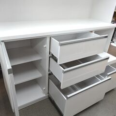 レンジボード 幅140㎝ 白エナメル×黒ガラス 大型 キッチンボード 食器 