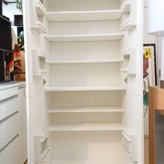 キッチンストッカー パントリー キャビネット 食品庫 食器棚 2枚扉 鏡面仕上げ ホワイト 棚板可動式■幅80cm×奥行40cm×高さ180㎝■近隣配送無料 買取帝国 朝霞店