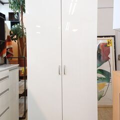 キッチンストッカー パントリー キャビネット 食品庫 食器棚 2枚扉 鏡面仕上げ ホワイト 棚板可動式■幅80cm×奥行40cm×高さ180㎝■近隣配送無料 買取帝国 朝霞店