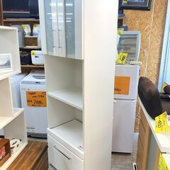 スリム レンジボード 幅60cm 食器棚 キッチンボード レンジ台 鏡面仕上げ コンパクト インテリア 収納 新生活 白 ホワイト★買取帝国 志木店 