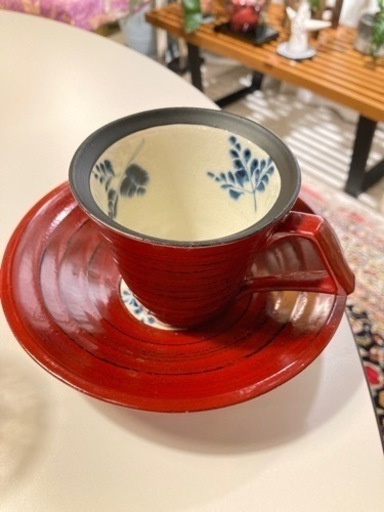 漆陶そう吉　コーヒーc/s　シダ根来（赤）