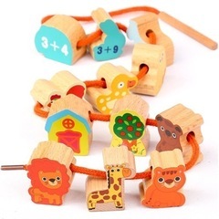 【12カ月~】ひも通し 木製 ビーズ ズー 動物 おもちゃ 知育玩具 