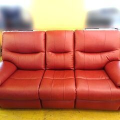 札幌発【両電動リクライニングソファ】ヤマダオリジナル ［3人掛］本革 レッド色 取扱説明書付き 