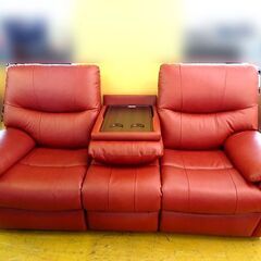 札幌発【両電動リクライニングソファ】ヤマダオリジナル ［3人掛］本革 レッド色 取扱説明書付き 