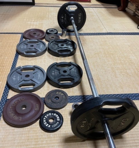 45,000円相当【手渡し限定】バーベル80キロまで 即納！80KGセット ラバー バーベル ダンベル オリンピックウエイト